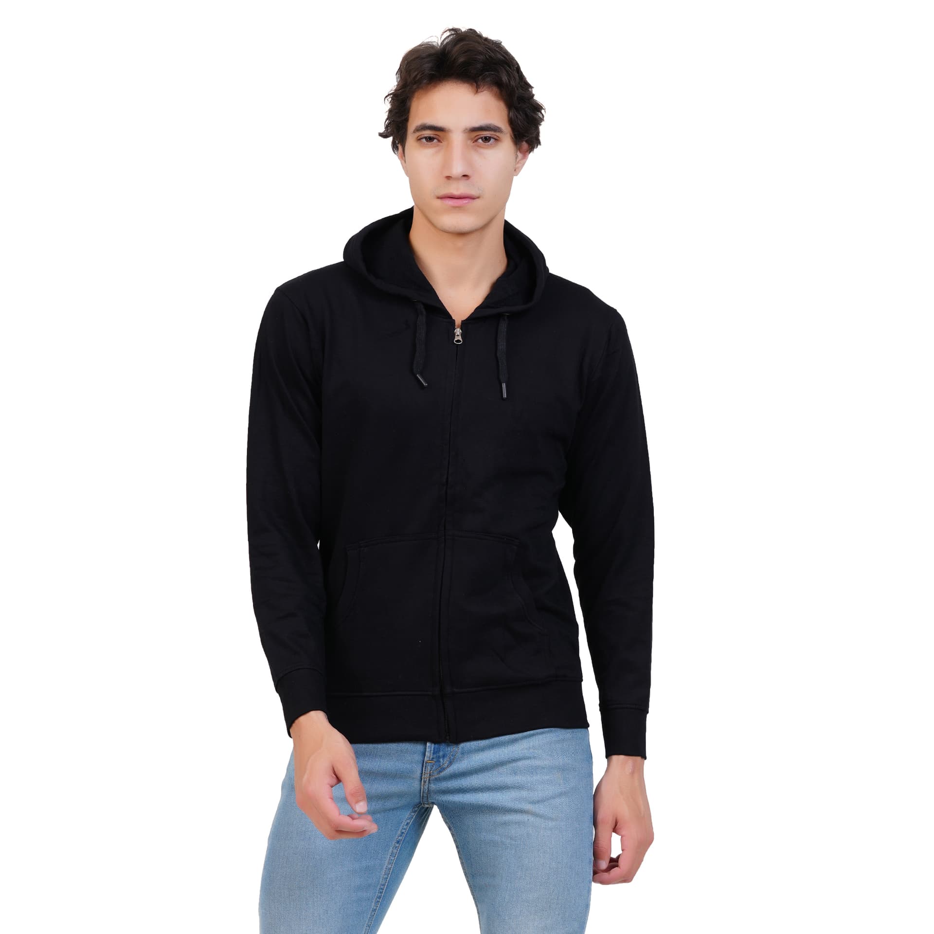 Cotton Zipper Hood 300 GSM - Black - front
