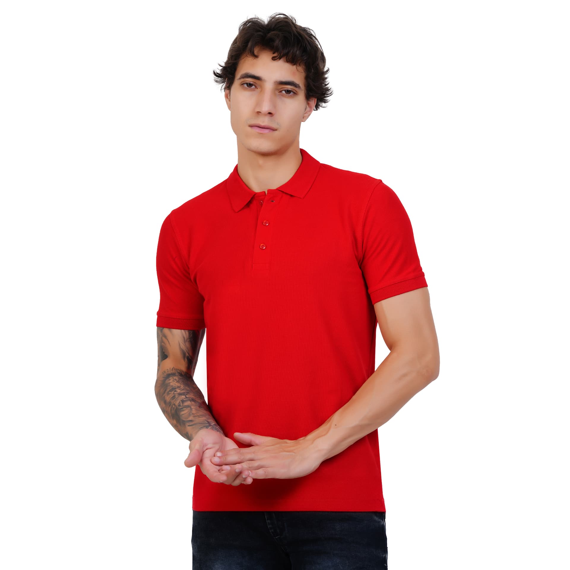 Double Ply Cotton Pique Polo 280 GSM - Classic Red - front